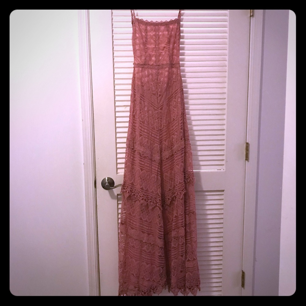Dusty Rose Crochet Maxi Dress w/ Open Back
